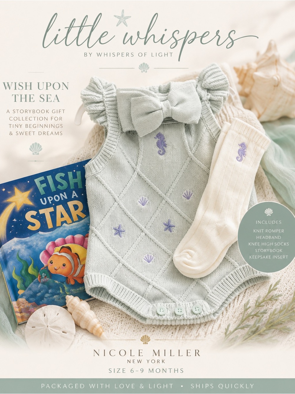 Nicole Miller Baby Girl 6-9M Knit Romper Gift Set NWT Coastal Book